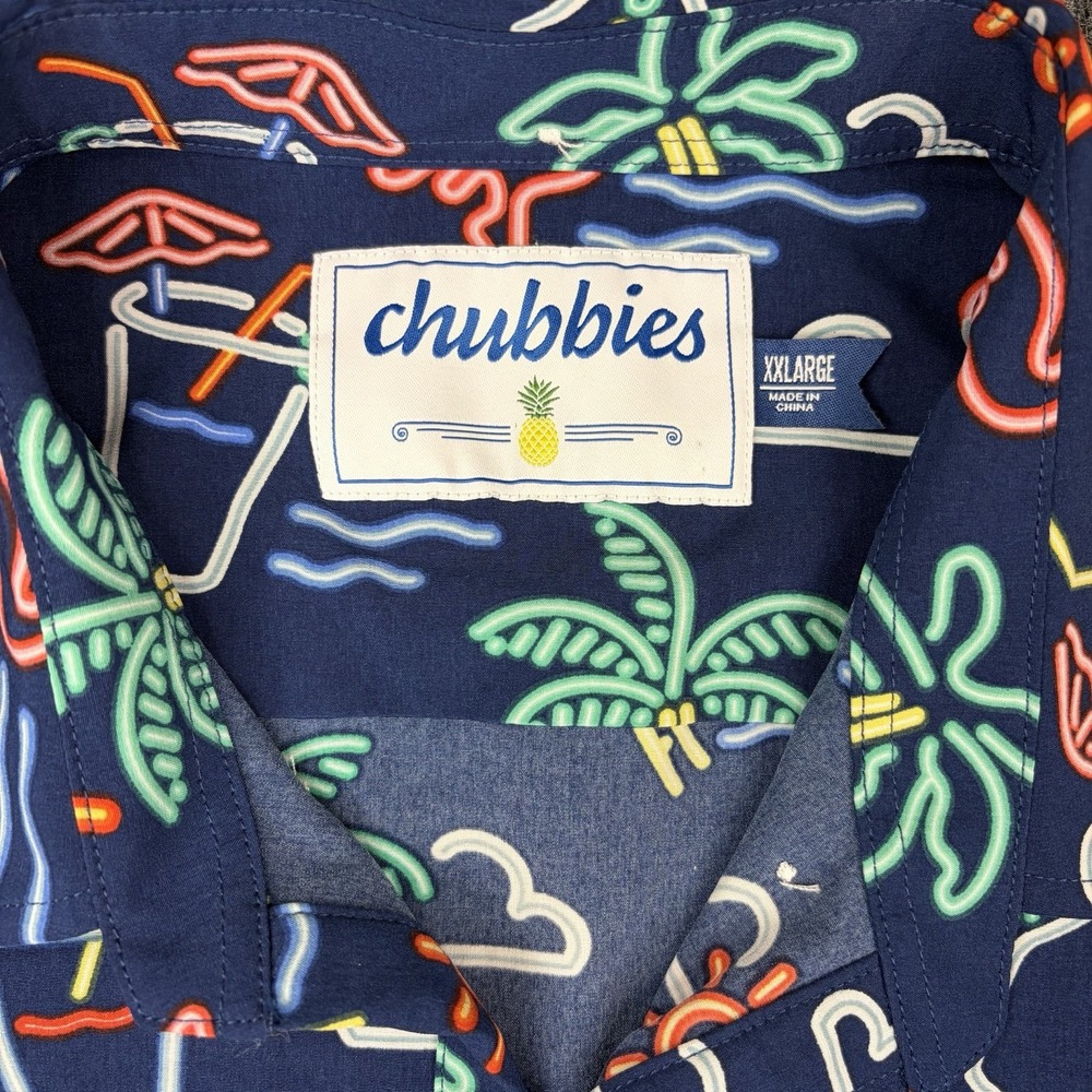 Chubbies Shirt Mens XXL Blue Neon Lights Flamingo Palms Polo Hawaiian